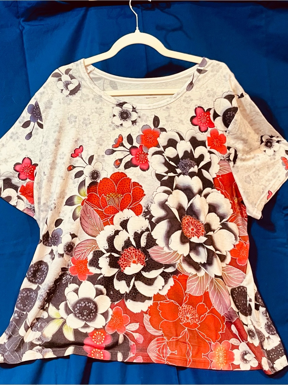 Serengeti 2X Floral Rhinestone Embellished Stretch Short Sleeve Top Tunic 💐
